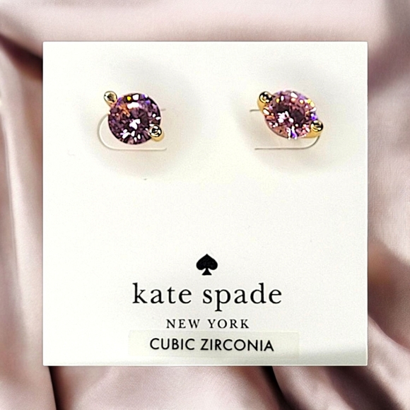 🆑️ CLEARANCE Kate Spade Pink and Gold Cubic Zirconia Stud Earrings - NWT - Picture 4 of 5